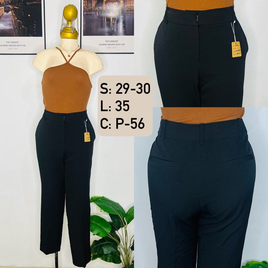 Black trousers pants |size 29-30 (Category: Jeans) located in Manila. Submitted by bengirlclothing (Listing ID 1470598505, Image 1). Description: - Color: Solid black - Size: 29-30 (Length: 35) - Fit: High-waist, straight leg with tailored cut - Details: Includes belt loops and two back welt pockets - Styling: Versatile basic, easy to pair with any top for work or casual days.