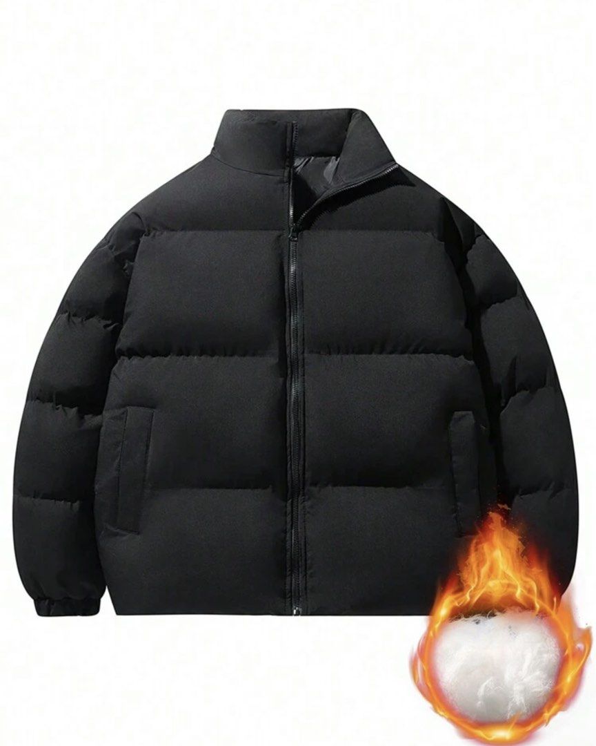 Black Winter Puffer Jacket Stand Collar Warm Outerwear (Category: Coats, Jackets and Outerwear) located in Cebu City. Submitted by spiralstories (Listing ID 1470603851, Image 1). Description: Solid black winter puffer jacket with thick fluffy insulation, a high stand collar, and elastic cuffs to keep you warm and block the wind. Features a full zip front and two side pockets in a clean streetwear look. RFS: too big and can't return to shein na. B
