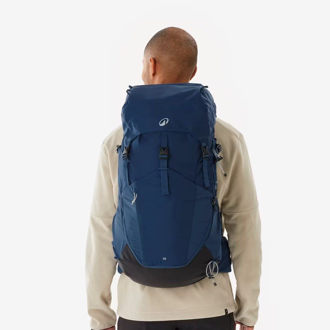 Decathlon Hiking Backpack 38L (Category: Backpacks) located in Quezon City. Submitted by ysabellebriones5 (Listing ID 1470582781, Image 2). Description: DECATHLON 38 L MH500. USED ONLY ONCE. IN VERY GOOD CONDITION. Blue outdoor backpack, 38 liter capacity. Padded shoulder straps and hip belt with zippered pocket. Side zip access, adjustable load lifters, and durable bottom panel. Good size for day hikes or overnight trips. Clean condition, hardly