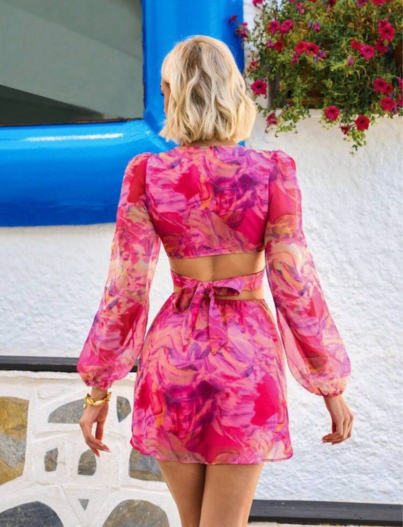 Boho Style Pink Longsleeves Romper (Category: Sets or Coordinates) located in Manila. Submitted by zyaia_ (Listing ID 1469665625, Image 3). Description: used once (photoshoot) loc: val mod: lalamove, moveit, angkas mop: gcash.