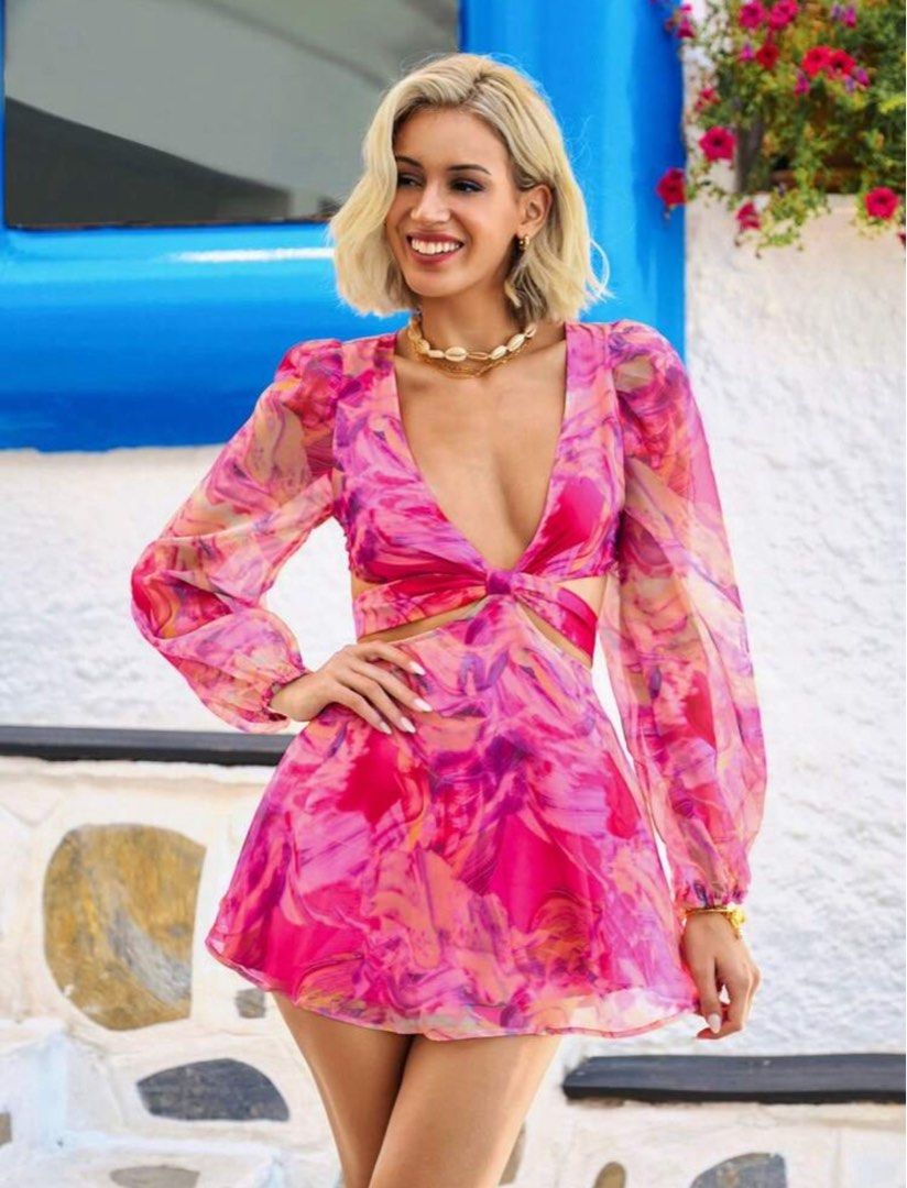 Boho Style Pink Longsleeves Romper (Category: Sets or Coordinates) located in Manila. Submitted by zyaia_ (Listing ID 1469665625, Image 2). Description: used once (photoshoot) loc: val mod: lalamove, moveit, angkas mop: gcash.