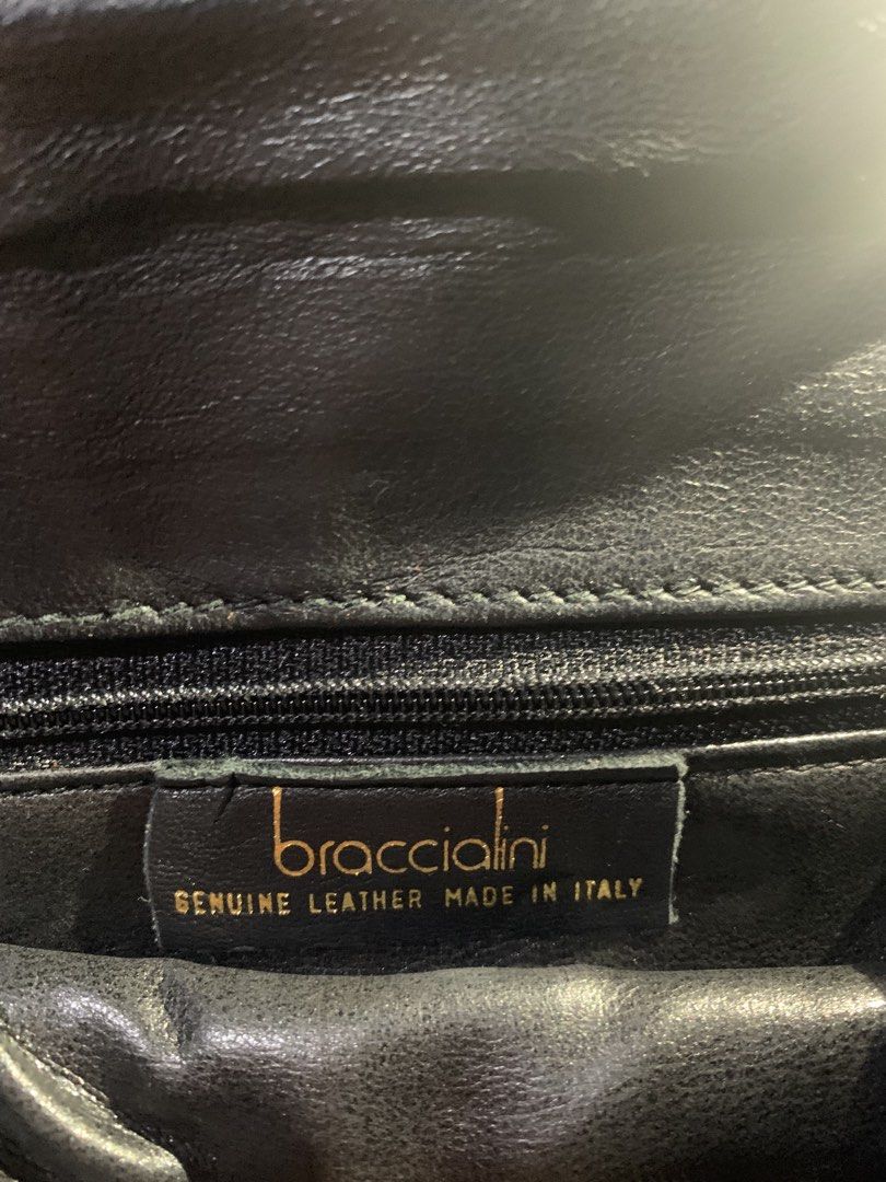 Braccialini soutache (Category: Luxury Bags & Wallets) located in Manila. Submitted by zthriftyyy (Listing ID 1470708969, Image 3). Description: Vintage Braccialini Leather Crossbody Bag | Made in Italy Authentic 90s-2000s Braccialini. Genuine leather with intricate embroidery. Statement Italian vintage piece. DETAILS: - Brand: Braccialini - Genuine Leather - Made in Italy - Color: Black with metallic embroidery - Features: Long strap with knot, 