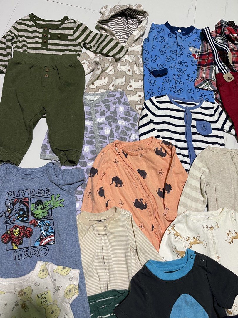 Branded Babyboy Clothes Bundle (Category: Babies & Kids Fashion) located in Manila. Submitted by sweetfourshop (Listing ID 1470729179, Image 3). Description: Branded babyboy clothes from US 🇺🇸 From 0 to 6M Terno, frogsuit, onesie & romper All in good condition/brandnew 100% Cotton With freebies Perfect for nesting momma/personal use. 💙.