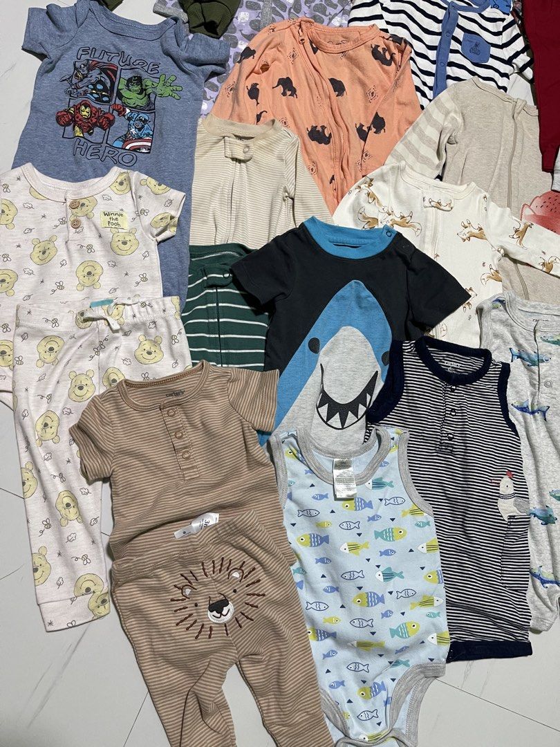 Branded Babyboy Clothes Bundle (Category: Babies & Kids Fashion) located in Manila. Submitted by sweetfourshop (Listing ID 1470729179, Image 2). Description: Branded babyboy clothes from US 🇺🇸 From 0 to 6M Terno, frogsuit, onesie & romper All in good condition/brandnew 100% Cotton With freebies Perfect for nesting momma/personal use. 💙.