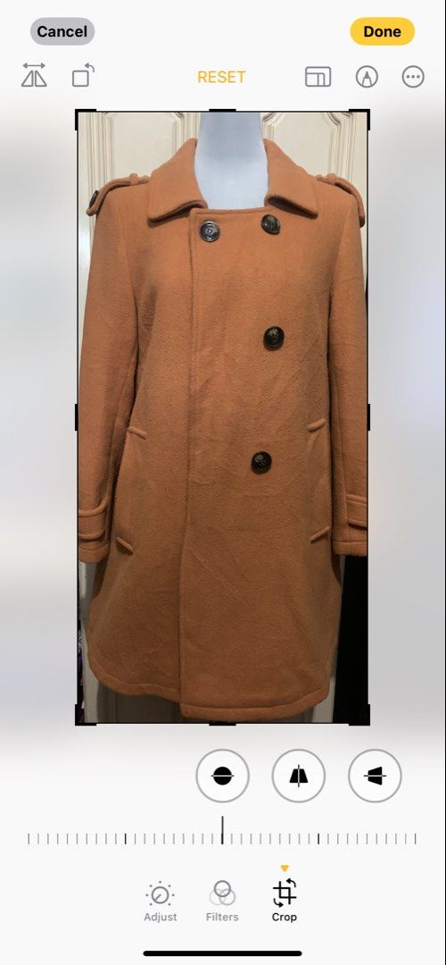 Brown double breasted trench coat winter jacket (Category: Coats, Jackets and Outerwear) located in Quezon City. Submitted by clothingline4sale (Listing ID 1470611907, Image 2). Description: Orangy Brown Wool Winter Coat Very good condition/ like new Has lining / best for cold weather Size: medium- large Bust: up to 44” ; Length: 32” ; Arms Circumference: 18-19” Shoulder to shoulder: 17” Very nice in actual .