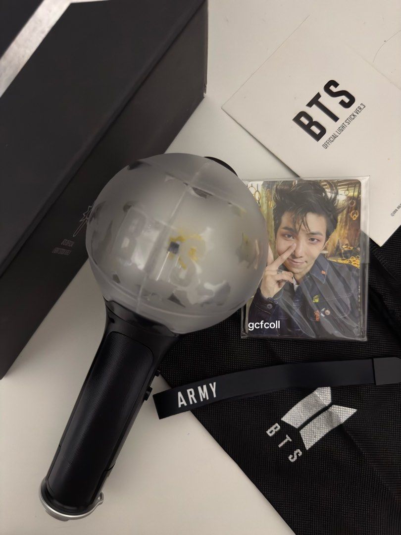 BTS Official Light Stick Army Bomb Ver. 3 (Category: K-Wave Merchandise) located in San Jose. Submitted by 1501hauls (Listing ID 1470700743, Image 1). Description: - Official BTS Light Stick Ver. 3 - Complete inclusions: Original black box, dust bag, wrist strap, instruction manual & 7 official photocards.