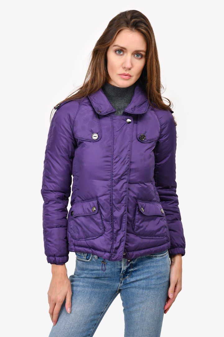 BURBERRY PURPLE NYLON DOWN PUFFER JACKET WITH HOOD (Category: Luxury Apparel) located in Bocaue. Submitted by mosthighcollective (Listing ID 1470711925, Image 2). Description: BURBERRY PURPLE NYLON DOWN PUFFER JACKET WITH HOOD Size: L on tag Dimes: 20 width 24 length Excellent condition No issue 3,500 only Dm me to purchase 📥.