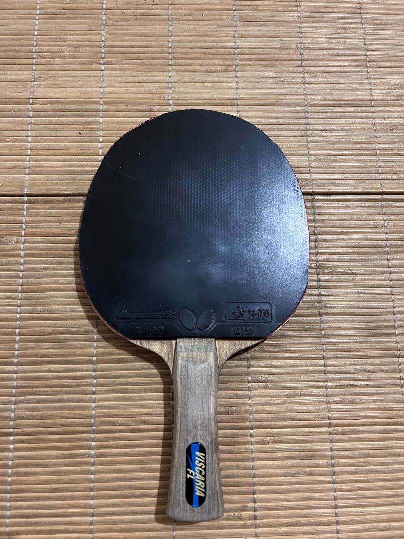 Butterfly Viscaria FL Table Tennis Bat (Category: Racket and Ball Sports) located in Manila. Submitted by leiluvsu (Listing ID 1470623165, Image 1). Description: dm for more info! - Blade: Butterfly Viscaria (FL / Flared handle) - Red Rubber: Joola Rhyzen GR - Black Rubber: Butterfly Dignics 09C - Condition: used but not abused. signs of use from regular play, high-performance setup ready for matches mop : gcash / bpi mod : jnt / lbc .
