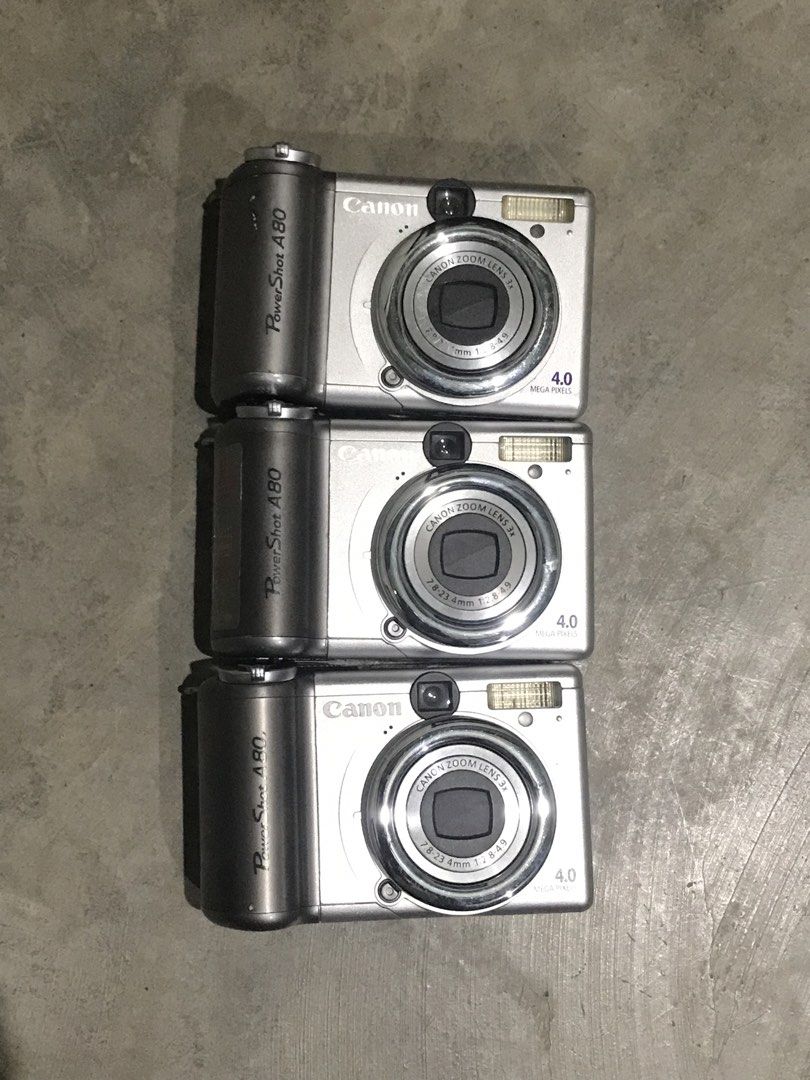 Canon Powershot A80 digital camera (Category: Cameras) located in Tarlac. Submitted by quacktage (Listing ID 1470664153, Image 1). Description: ht box canon powershot a80 sold as set 3 pcs nego, but pass to lowball. one screen is like new all of them working but sometimes need to re insert the batt to show life or use energizer battery. sign of life proof on the last pic, last time tested working and took a picture. how do i know? you can change 