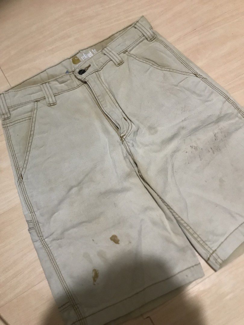 CARHARTT WORK SHORT RELAXED FIT (Category: Shorts) located in Davao. Submitted by tripgapprl (Listing ID 1470596882, Image 3). Description: Waistline: 30 on tag actual measurement 32 Length: 20 Hem: 11 Item Condition: 9/10 Color rate: 8/10 uneven fade Issue: paint stain, washable stains and uneven fadings Price: ₱680 + SF Location: Panabo city.