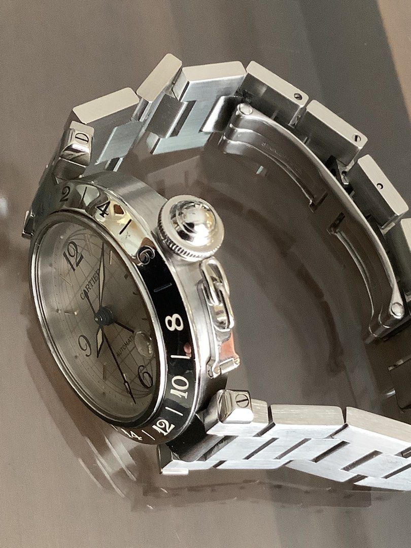 CARTIER C PASHA GMT 35MM (Category: Luxury Watches) located in Taytay. Submitted by eugeneyoung (Listing ID 1470573454, Image 3). Description: ✅ Cartier Pasha C Meridian GMT watch. ✅ Ref.model# 2377. ✅ 35mm. Case size. ✅ Automatic Cartier Swiss movement. ✅ Silver globe Dial. ✅ GMT, Second Time Zone,Date. ✅ 9.2/10 Condition. ✅ Unit with Original Cartier Box, extra link and care manual. ✅ For sale/ Swapping..