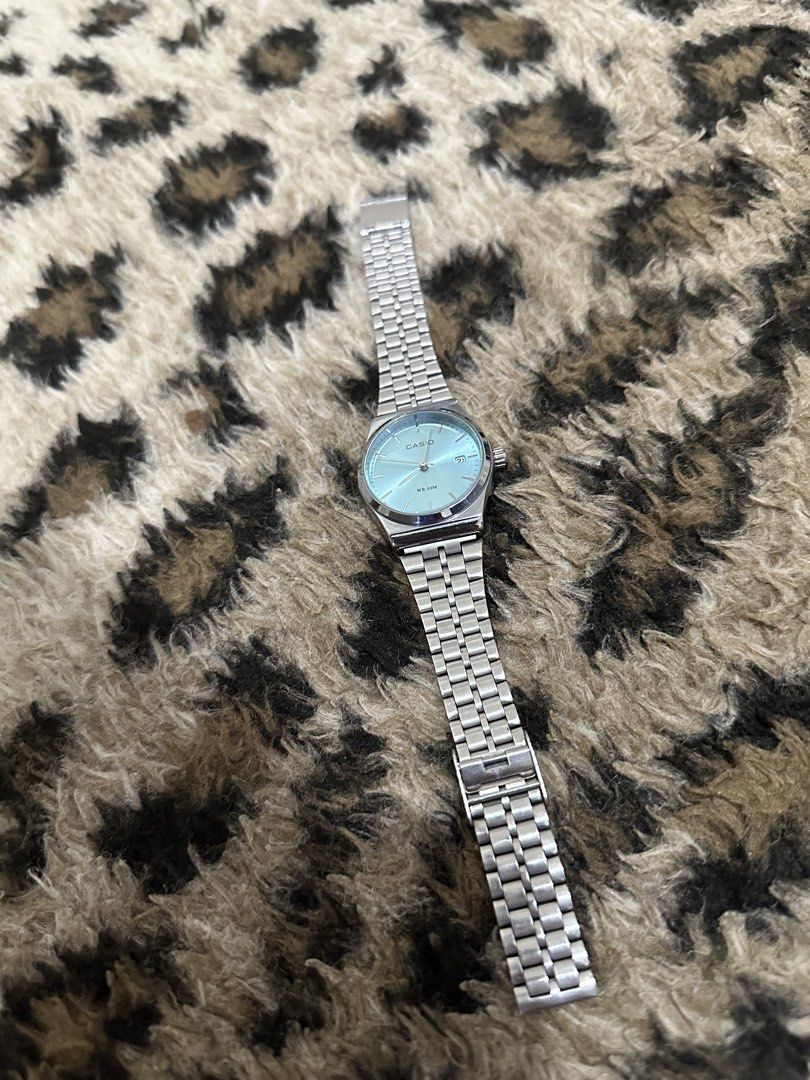Casio MTP-B145D-2A1VEF (Casio Tiffany Blue Dial Watch) (Category: Men's Watches) located in Nasugbu. Submitted by diornght (Listing ID 1470561486, Image 2). Description: - Precise Japan Quartz Movement - Stainless Steel Case and Band - Push Button Release Clasp - Mineral Crystal, 3-Hand Analog Display - Case Dimensions - Approximately: 40×35×7.4m - Water Ressitant - 50M Issue: Scratches 📍Nasugbu, Batangas 📦 LBC, J&T, Flash Express.