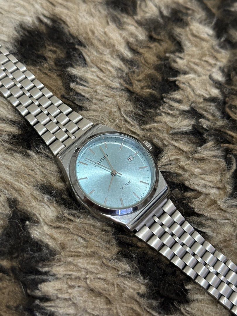 Casio MTP-B145D-2A1VEF (Casio Tiffany Blue Dial Watch) (Category: Men's Watches) located in Nasugbu. Submitted by diornght (Listing ID 1470561486, Image 1). Description: - Precise Japan Quartz Movement - Stainless Steel Case and Band - Push Button Release Clasp - Mineral Crystal, 3-Hand Analog Display - Case Dimensions - Approximately: 40×35×7.4m - Water Ressitant - 50M Issue: Scratches 📍Nasugbu, Batangas 📦 LBC, J&T, Flash Express.