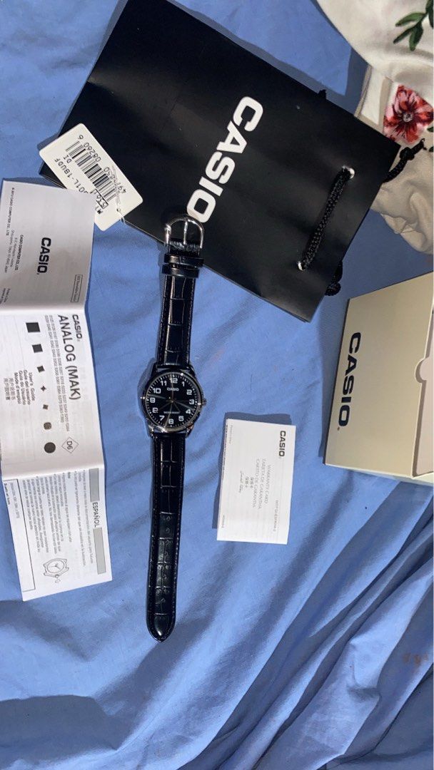 Casio MTP-VO01L-1BUDf Men's Watch (Category: Luxury Watches) located in Manila. Submitted by sharlynnec61693 (Listing ID 1470645493, Image 1). Description: Brand New & 100% Authentic • Black dial, black leather strap • Water Resistant • Complete inclusions: watch, paper box • Price: ₽1,200.
