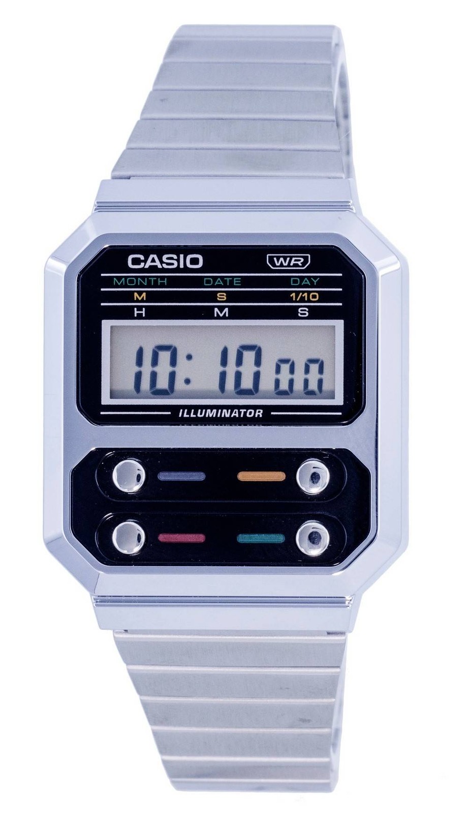 Casio Vintage Digital Stainless Steel Casual Grey Dial A100WE-1A Men's ...