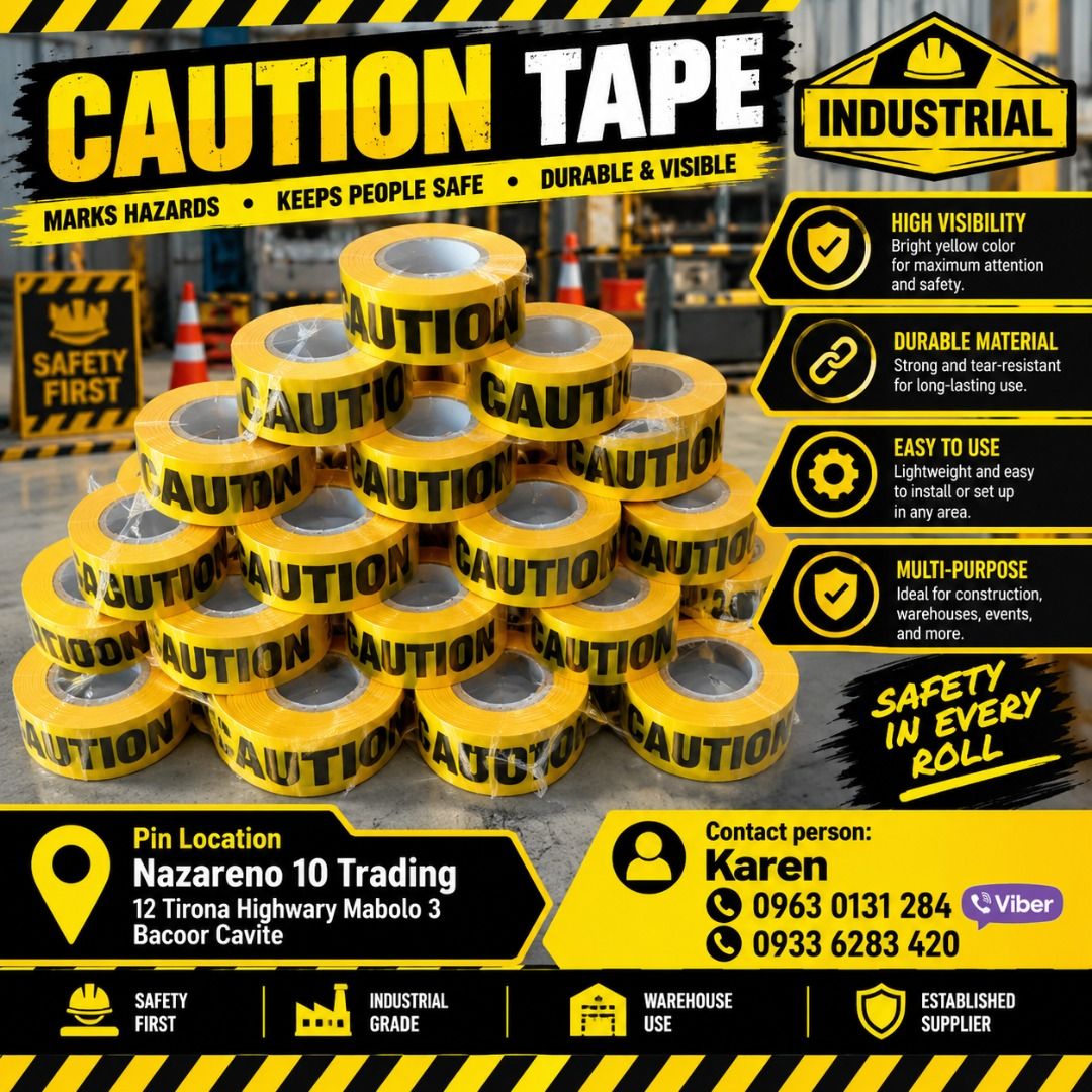 Caution Tape Danger Tape (Category: Looking For) located in Bacoor. Submitted by kajezame.2021 (Listing ID 1470582465, Image 1). Description: Caution Tape Danger Tape For More Details and Discount Contact Ms. Karen NAZARENO 10 TRADING 0963 0131 284 0933 6283 420 0956 7028 557 0933 8559 510 Landline: Look for Ms. Karen (046 ) 416 3920 Also available: • Rubber Traffic cone • Parking Block stopper • Hooded trash bin • Road Plastic Barrier • Spill bo
