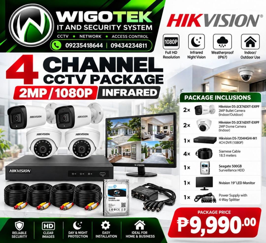 CCTV CAMERA PACKAGE 4 CHANNEL PACKAGE (Category: Security Systems & CCTV Cameras) located in Cebu City. Submitted by wenceslaor64113 (Listing ID 1470633438, Image 1). Description: For your inquiries Look For: ROSE 09383836240 09911004161 Or visit us #243 Sms Bldg Plaridel St Alang-Alang Mandaue City Cebu (Near UV Mandaue Campus Beside Dubby's Burger) ✅Pin Location: Wigotek Computers and Cctv Jose L. Briones St..