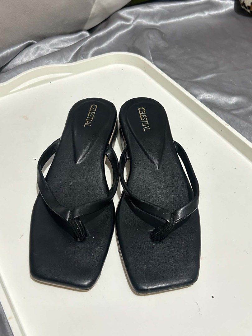 Celestial Black Thong Square Toe Sandals (Category: Flats & Sandals) located in Manila. Submitted by paulinesa19107 (Listing ID 1470609695, Image 1). Description: used once lang (no issue) size: 37 rfs: di kasya sakin 📍Makati/Taguig 📦J&T/Lalamove/Pickup.