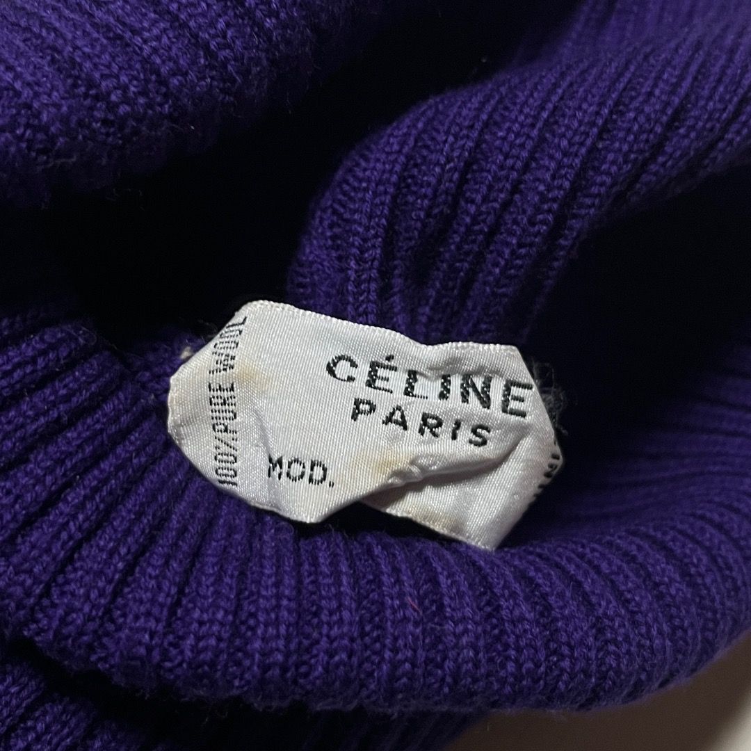 Celine Paris Vintage Argyle Wool Turtleneck Sweater (Category: Longsleeves) located in Caloocan City. Submitted by achilles_grails (Listing ID 1470595281, Image 2). Description: - Brand/Item: Vintage Celine Paris Turtleneck Sweater - Color: Rich purple and dark green - Material: 100% pure wool (heavyweight & warm) - Design: Front suede paneling in an argyle pattern with contrast stitching - Details: Classic ribbed knit collar and sleeves - Condit