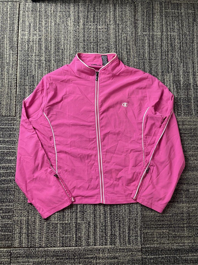 Champion Elite Pink Zipped Up Jacket (Category: Coats, Jackets and Outerwear) located in Manila. Submitted by rdtp2 (Listing ID 1470583861, Image 1). Description: Size xl on tag 23x23 boxy type no flaw excellent condition 9.5/10.