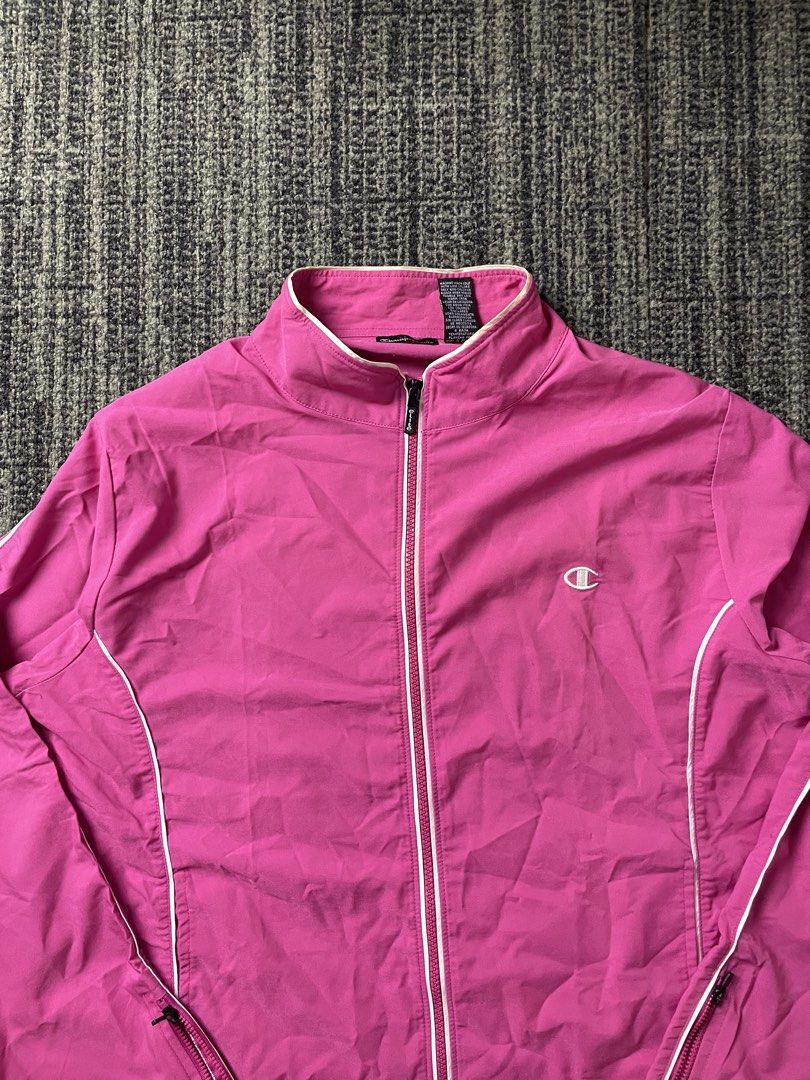 Champion Elite Pink Zipped Up Jacket (Category: Coats, Jackets and Outerwear) located in Manila. Submitted by rdtp2 (Listing ID 1470583861, Image 3). Description: Size xl on tag 23x23 boxy type no flaw excellent condition 9.5/10.
