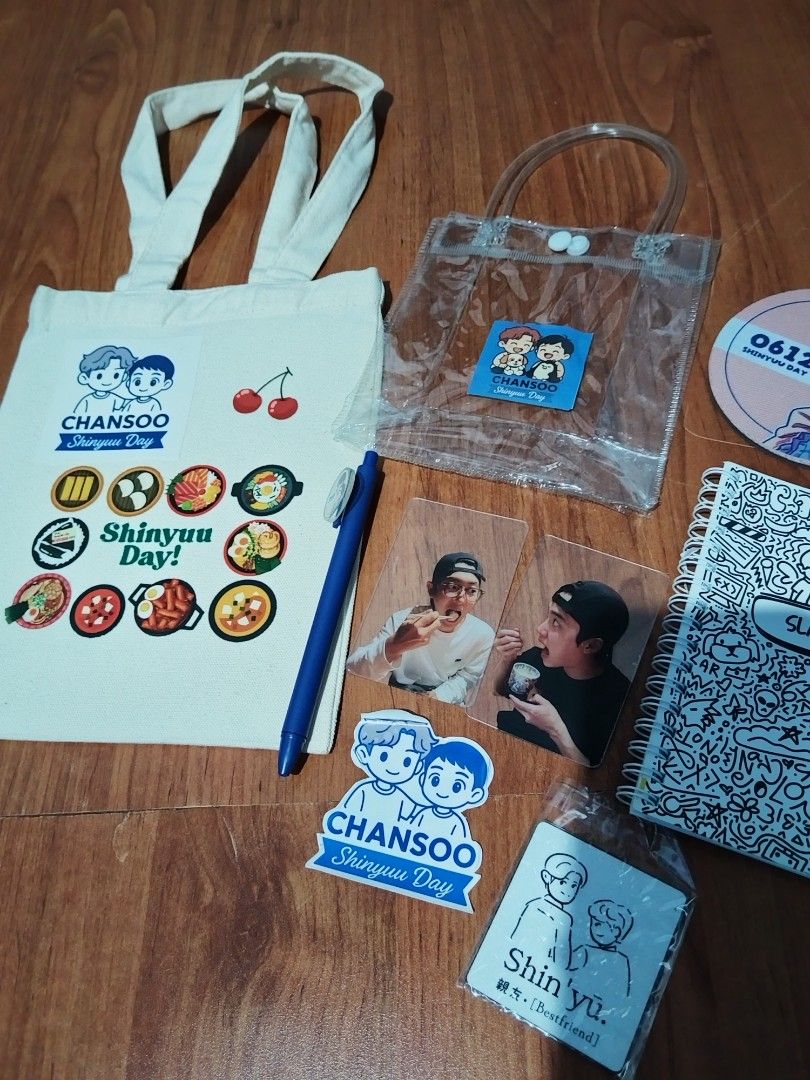 ChanSoo (Chanyeol/Kyungsoo) Set (Category: K-Wave Merchandise) located in San Pedro. Submitted by ajisai26 (Listing ID 1470727666, Image 3). Description: Chansoo Set Inclusions: - 1 Cloth Tote Bag - 1 Plastic Bag - 1 Coaster - 1 Pen - 2 Transparent Photocards - 1 Sticker - 1 Magnet - 1 Notebook.