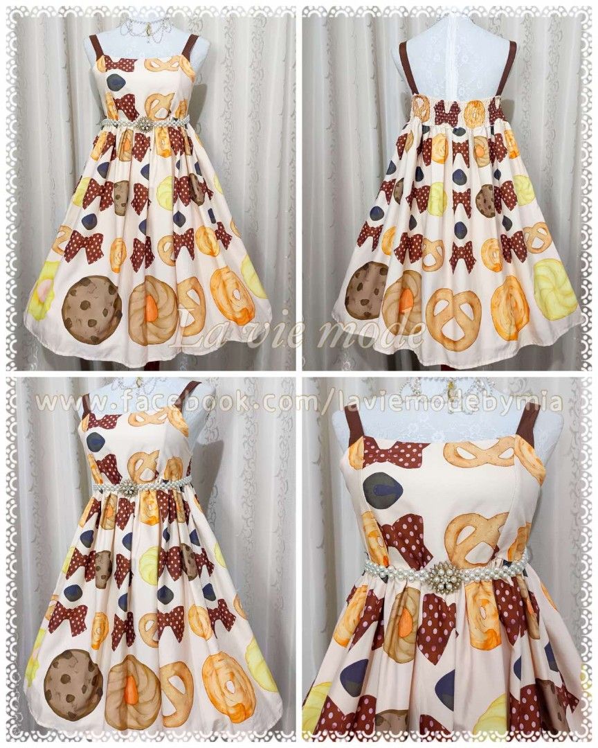 "Cheese Cocoa” Cookie Lolita JSK (Category: Dresses) located in Pasay City. Submitted by laviemodebymia (Listing ID 1470569278, Image 1). Description: 𓆩♡𓆪 “Cheese Cocoa” Cookie JSK 𓆩♡𓆪 ╰┈➤Size: M-2XL ╰┈➤Brand tag: Lolita • no flaws • HQ fabric print • smocked back • super cute ❈Love: 750.00 (YOURS!) ♡Dimension♡ B: 32 - max 42” L: 34” W: 30 – max 44” ***Ribbons, Petticoats and Accessories not included***.
