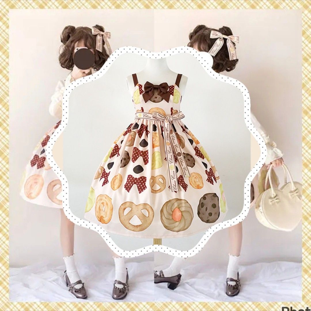"Cheese Cocoa” Cookie Lolita JSK (Category: Dresses) located in Pasay City. Submitted by laviemodebymia (Listing ID 1470569278, Image 2). Description: 𓆩♡𓆪 “Cheese Cocoa” Cookie JSK 𓆩♡𓆪 ╰┈➤Size: M-2XL ╰┈➤Brand tag: Lolita • no flaws • HQ fabric print • smocked back • super cute ❈Love: 750.00 (YOURS!) ♡Dimension♡ B: 32 - max 42” L: 34” W: 30 – max 44” ***Ribbons, Petticoats and Accessories not included***.