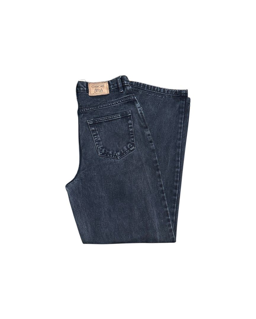 Cherokee Washed Black Baggy Denim Pants (Category: Jeans) located in Guiguinto. Submitted by bottomsup_lootfinds (Listing ID 1470584816, Image 3). Description: Cherokee Washed Black Baggy Denim Pants Size on tag: 30 waist 31 length 42 hem/leg hole 9 sign of usage.