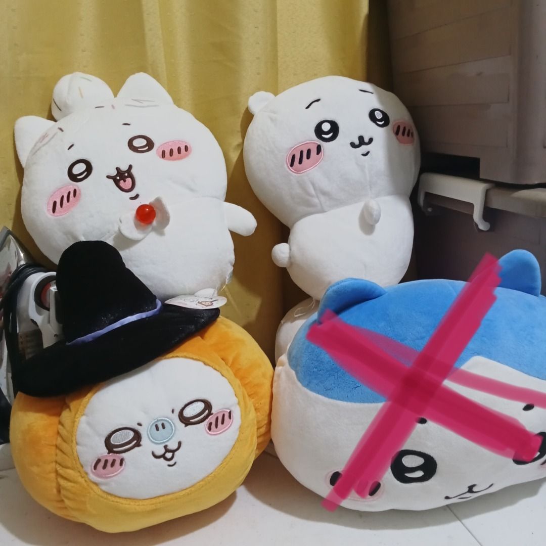 Chiikawa Plush Bundle (Category: Plushies & Soft Toys) located in Quezon City. Submitted by trinket_cat (Listing ID 1470568095, Image 1). Description: - Authentic assorted Chiikawa plush toys - Available designs: Red bib character, standing character, and pumpkin/witch hat character - Super soft and huggable material - Condition: Displayed only, pristine condition - Environment: Kept in a clean, smoke-free home - PM for individual availability an