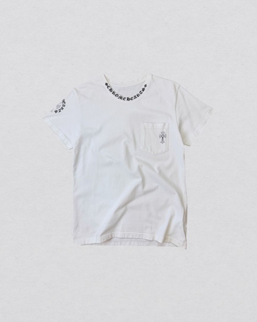 Chrome Hearts Cross Emblem Gothic Logo tee shirt (Category: Tshirts & Polo Shirts ) located in Cabanatuan. Submitted by argarments.ph (Listing ID 1470575672, Image 2). Description: Tagged: Medium on tag Width 19" | Length 27" Condition: Great condition Issue(s): -.