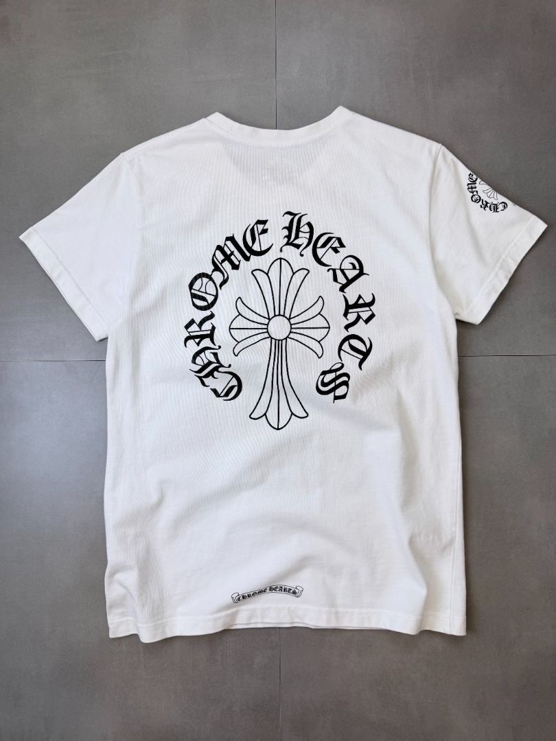 Chrome Hearts Cross Emblem Gothic Logo tee shirt (Category: Tshirts & Polo Shirts ) located in Cabanatuan. Submitted by argarments.ph (Listing ID 1470575672, Image 3). Description: Tagged: Medium on tag Width 19" | Length 27" Condition: Great condition Issue(s): -.