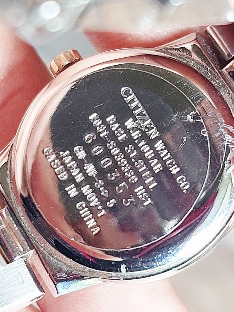 Citizen Wicca Eco-Drive Two-Tone Watch (Category: Women's Watches) located in Batangas. Submitted by vintageanddainty (Listing ID 1470582367, Image 3). Description: - Brand/Model: Citizen Wicca Women's Watch - Design: Two-tone silver and gold stainless steel case and bracelet - Dial: Mother of pearl with classic Arabic numeral hour markers - Movement: Eco-Drive solar-powered (no battery replacements required) - Water Resistance: 10 bar (suitable 