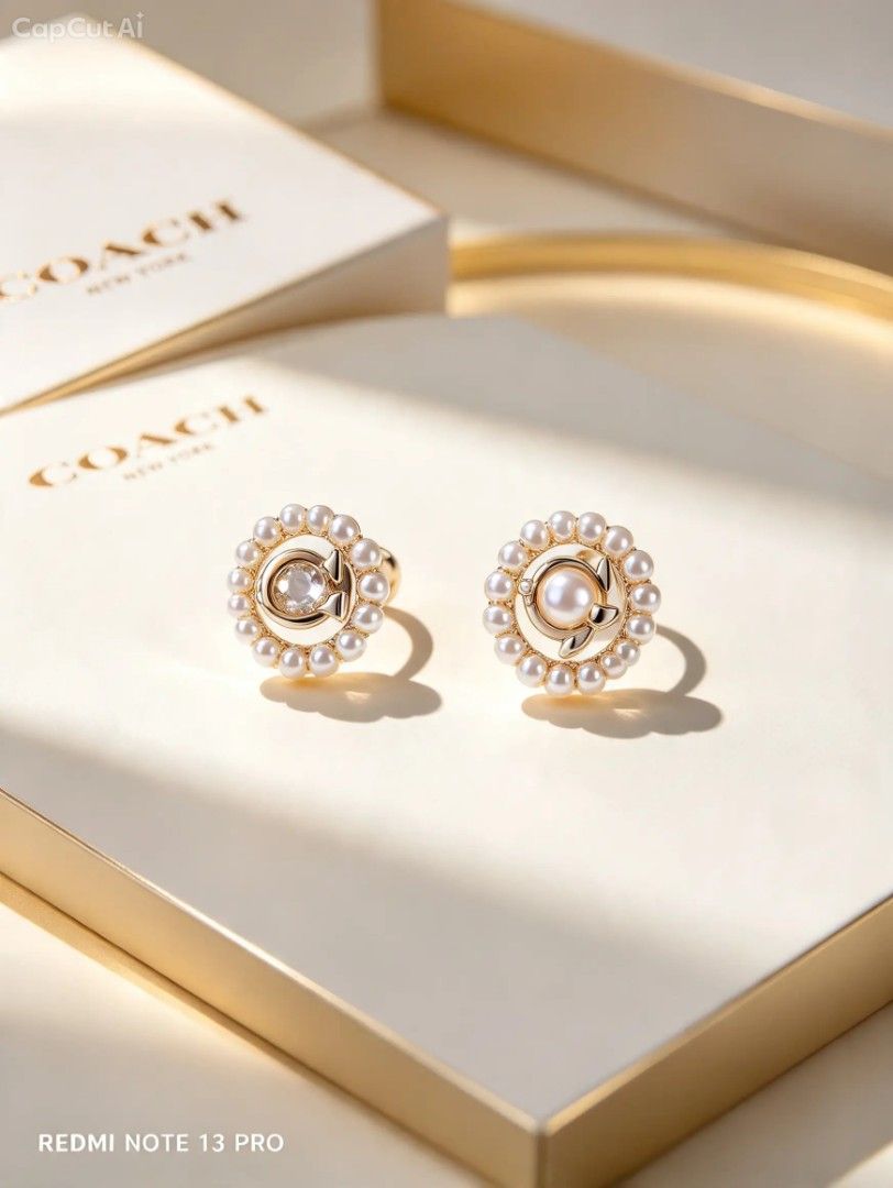 Authenthic 💯 Coach Pearl Circle Stud Earrings (Category: Earrings) located in Naguilian. Submitted by jhoyukay (Listing ID 1470687998, Image 1). Description: - Brand: Coach - Design: Gold-tone hardware with crystal center and pearl halo - Details: Signature Coach logo - Condition: Brand new, never worn, pristine - Inclusions: Original Coach presentation box and branded packaging.