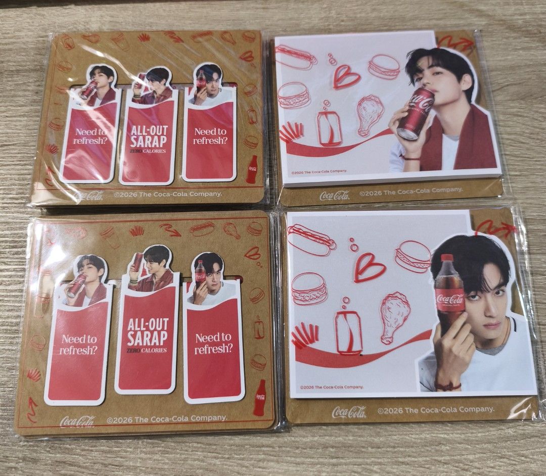 Coke Time V x Jollibee notepads and bookmarks (Category: K-Wave Merchandise) located in Manila. Submitted by abubotph (Listing ID 1470605034, Image 1). Description: P100/each available onhand. ready to ship. We are located in Guiguinto, Bulacan. Shipping via J&T or Lalamove..