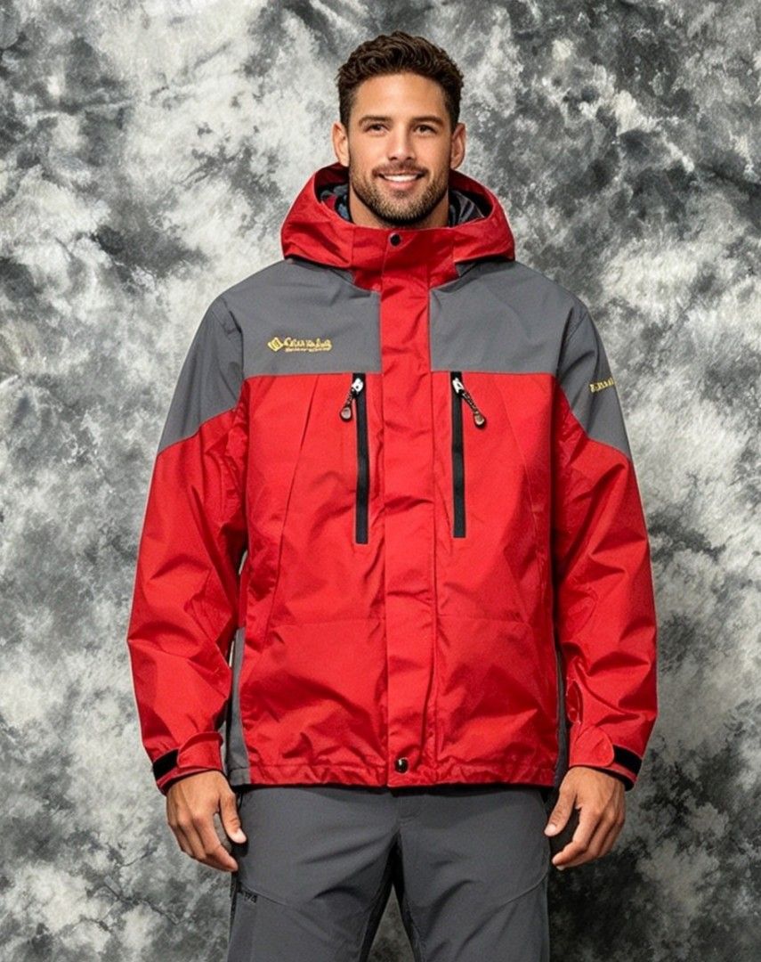 Columbia Titanium Red and Grey Hooded Jacket (Category: Coats, Jackets and Outerwear) located in Sorsogon. Submitted by johnmichae69459 (Listing ID 1470673480, Image 2). Description: - Brand: Columbia Titanium - Color: Bright red and grey colorblocking - Features: Hooded design, full zip front - medium to large - 24 width - 28 lenght closure with storm flap, dual zippered chest pockets, and branded snap buttons - Branding: Columbia Sportswear Com
