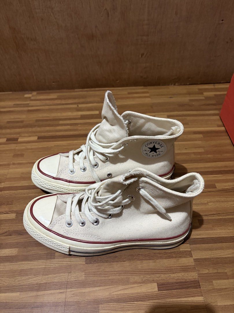 Converse Chuck 70 High Top Parchment White (Category: Sneakers) located in Antipolo. Submitted by calmye (Listing ID 1470684843, Image 2). Description: - Brand: Converse - Model: Chuck 70 High Top - Color: Parchment (Off-White) - Size: US Men's 3 / Women's 5 / UK 3 / EUR 35 / 22 cm - Never been used, but sat in the box since purchase. - Mode of Payment: GCash, Maribank, or Bank Transfer - Shipping: Via J&T or Same-Day Delivery (Lalamove/Grab) wit
