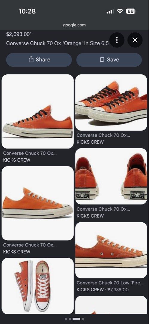 Converse Chuck 70 Ox Orange Size 7 mens (Category: Sneakers) located in Manila. Submitted by wiseearth.075b2f (Listing ID 1470623024, Image 1). Description: - Brand/Model: Converse Chuck 70 Ox - Color: Campfire Orange with black laces -₱1795 nego - Style: Low top canvas sneakers with classic vintage midsole and heel patches - Condition: Clean canvas upper, vibrant color, with minor wear on toe caps and outsoles - Status: Ready to wear.