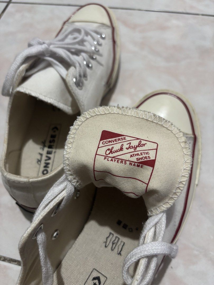 Converse Chuck Taylor 70 Low White/Parchment (Category: Sneakers) located in Meycauayan. Submitted by justinnekim_u (Listing ID 1470661379, Image 2). Description: Converse Chuck 70 Low in Parchment/White • Size: US 8.5 Men’s • Condition: Excellent pre-loved condition, looks almost new. Clean canvas, minimal wear, just light marks on the heel. • No original box (from balikbayan box) • Thick canvas, glossy vintage midsole Meetup: Meycauayan Bulacan