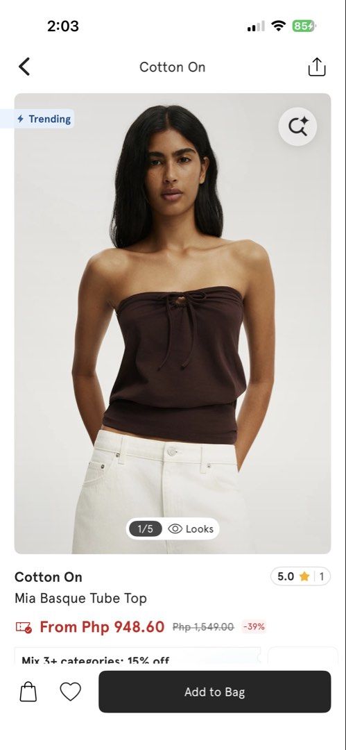 cotton on mia basque tube top (pink) (Category: Sleeveless) located in San Pablo. Submitted by aceinorv (Listing ID 1470605607, Image 3). Description: - never worn outside - just needs ironing - very pretty in person - ₱900+ on zalora.