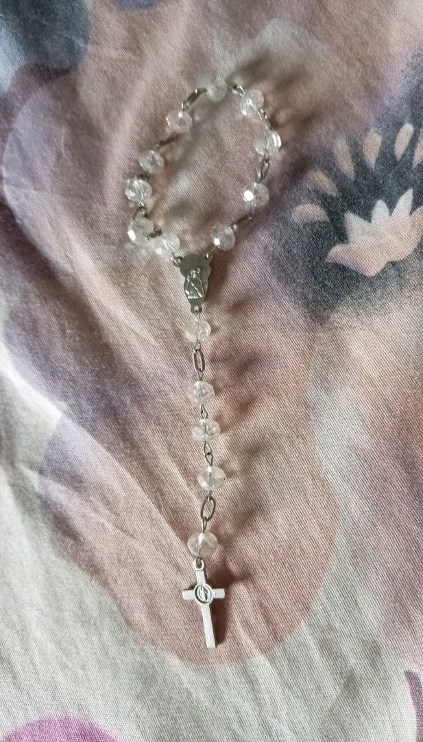 Crystal bead rosary with silver crucifix (Category: Religious Items) located in Quezon City. Submitted by chacha30.s (Listing ID 1470665305, Image 2). Description: - Crystal beads linked with durable metal chain - Detailed centerpiece medallion - Simple silver-tone crucifix - Compact one-decade size - Easy to carry in pocket or pouch for daily prayer . Text me at 09277152134 . Buy na po kayo/Offer lang po kayooo.. . Bili na po/Bili na po kayo sa 
