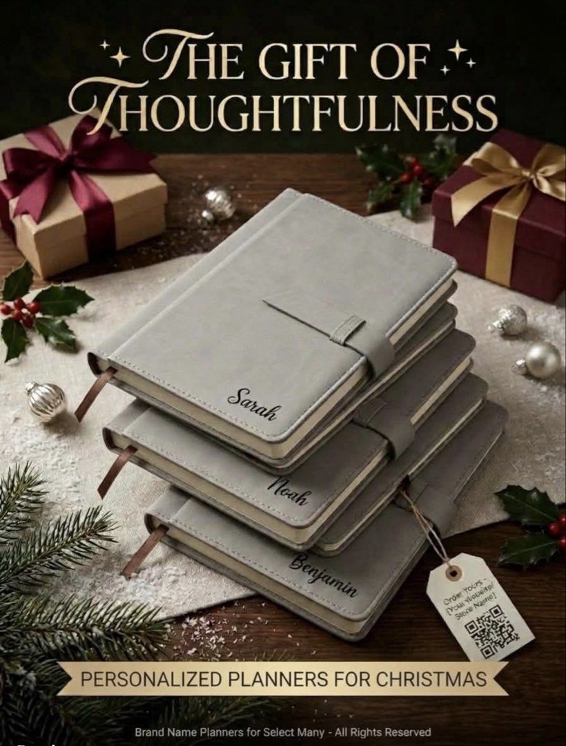 Custom Personalized Name Planners Grey Leather Journal Notebooks (Category: Stationery & School Supplies) located in Quezon City. Submitted by msmye (Listing ID 1470743285, Image 1). Description: - Elegant grey leather journal with custom name stamping - Features a secure strap closure and convenient ribbon bookmark - Perfect personalized gift idea for birthdays, Christmas, or any occasion - How to order: Send us a message with the exact name you