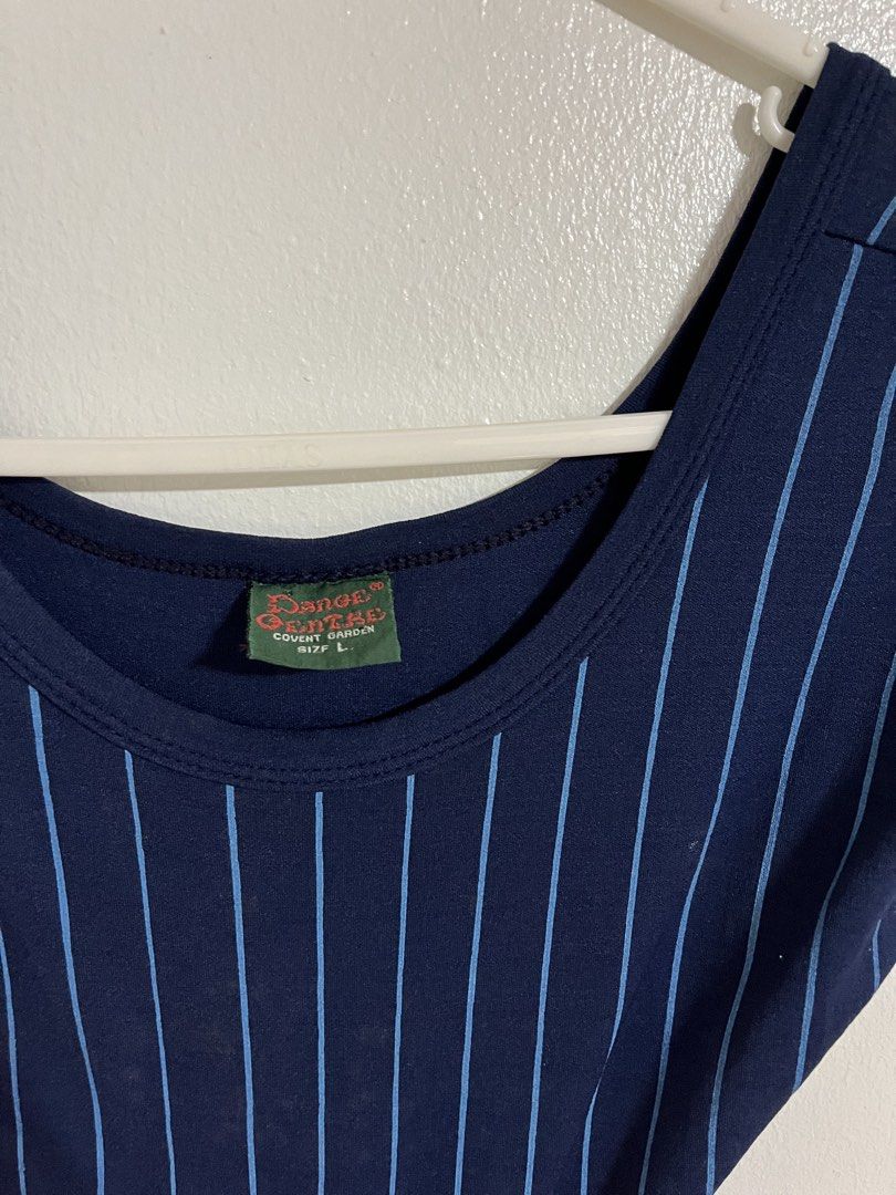 Dance Centre Covent Garden Pinstripe Leotard (Category: Bikinis & Swimsuits) located in Cabuyao City. Submitted by rdtrmt (Listing ID 1470575389, Image 2). Description: - Brand: Dance Centre Covent Garden - Color: Navy blue with light blue pinstripes - Design: Scoop neck, short sleeves - Material: Comfortable stretch fabric - Condition: Excellent; still in good condition.