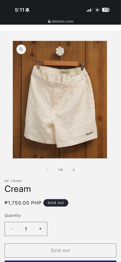 De Tsino Cream Shorts (Category: Shorts) located in Mandaluyong City. Submitted by johnsgaragesale (Listing ID 1470641131, Image 1). Description: - Brand: De Tsino - Color: Clean cream / white - Features: Gartered waist with button closure, functional pockets, and embroidered logo near the hem - Fabric: Textured pattern, comfortable for warm days - Measurements: Waist 28 to 34 inches, Length 15.5 inches, Hips 44 inches - SRP: 1750.