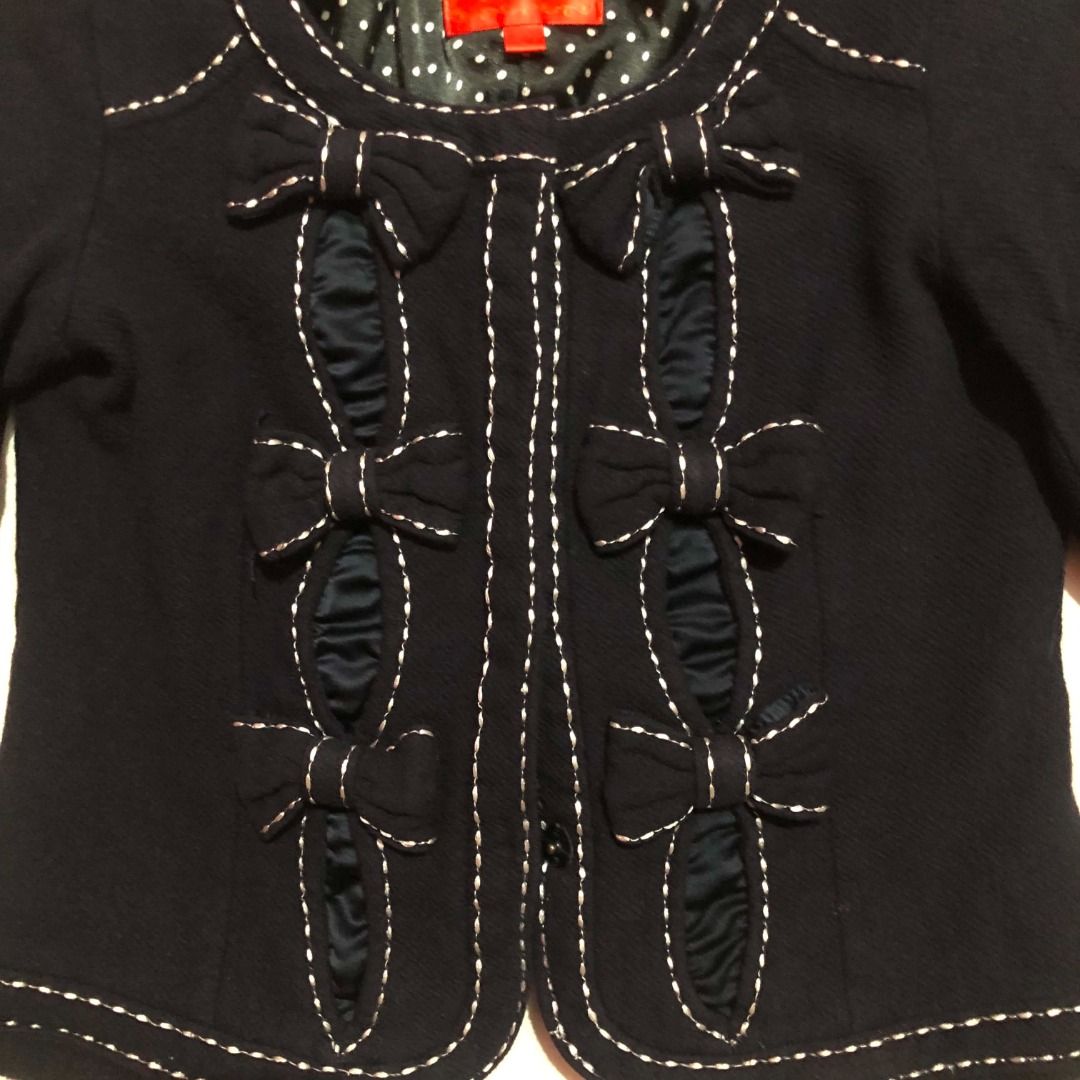 Deep or Shallow Black Knit Bow Cardigan / Blazer (Category: Coats, Jackets and Outerwear) located in Caloocan City. Submitted by warmfalcon.74f8b8 (Listing ID 1470685084, Image 2). Description: ✨ Condition: Excellent used condition (like new / lightly worn) 🌸 Style: Coquette / Vintage Romantic / Classic Elegant.