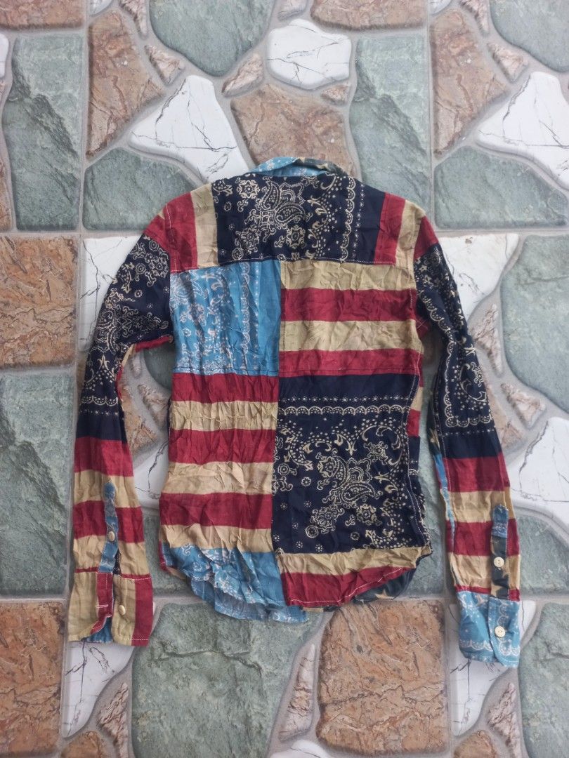 Denim & Supply Ralph Lauren Patchwork Flag Shirt Small (Category: Tshirts & Polo Shirts ) located in Davao. Submitted by bloodyriz (Listing ID 1470640330, Image 2). Description: - Brand: Denim & Supply Ralph Lauren - Style: Patchwork button-down shirt (American flag, paisley, and bandana mixed prints) - Size: S (160/84A) - Details: Long sleeves, button cuffs, and two front chest pockets - Condition/Vibe: Classic Americana vintage style, perfect s