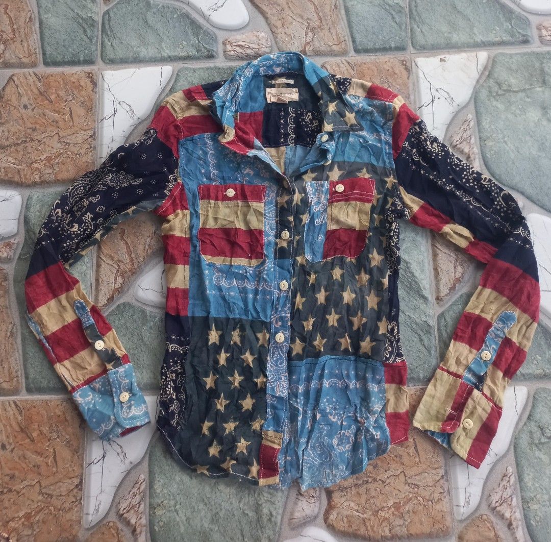 Denim & Supply Ralph Lauren Patchwork Flag Shirt Small (Category: Tshirts & Polo Shirts ) located in Davao. Submitted by bloodyriz (Listing ID 1470640330, Image 1). Description: - Brand: Denim & Supply Ralph Lauren - Style: Patchwork button-down shirt (American flag, paisley, and bandana mixed prints) - Size: S (160/84A) - Details: Long sleeves, button cuffs, and two front chest pockets - Condition/Vibe: Classic Americana vintage style, perfect s