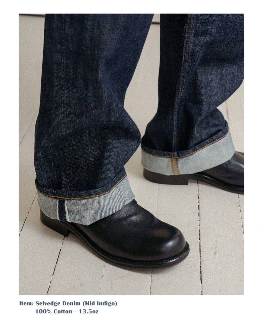 Denmade “Mid Indigo” Wide Selvedge Denim (Category: Jeans) located in Bacolod City. Submitted by moboandmoga (Listing ID 1470652756, Image 2). Description: WTS Denmade “Mid Indigo” Wide Selvedge Denim Size: 34-35 10/10 Condition! (Sizing info) Waistline: 17 to 18 inches Leg op: 9” Length: 41.7” •13.5oz •Blue stitch selvedge •Mid Indigo Color •Zip Fly •Chain Stitch 1999 SF not included. HMU!.