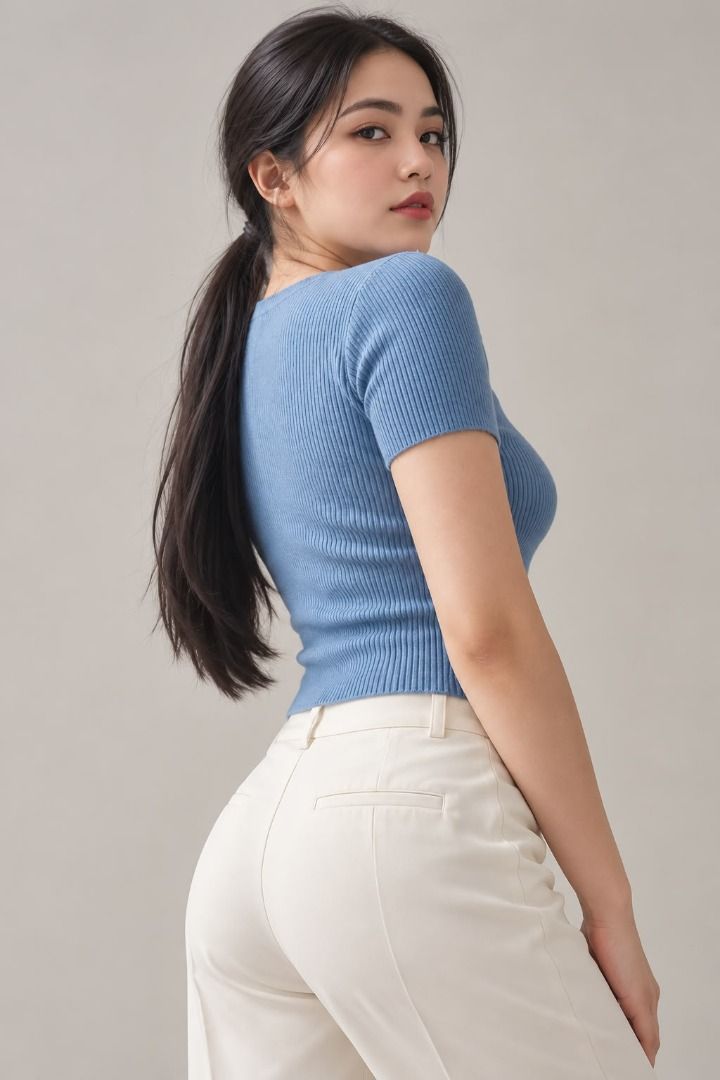 Dusty Blue Ribbed V-Neck Top (Category: Longsleeves) located in Taguig. Submitted by rosesofpositivity123 (Listing ID 1470716175, Image 2). Description: Stylish dusty blue ribbed top with a flattering V-neck and short sleeves. Perfect for casual and chic everyday outfits! ✨.
