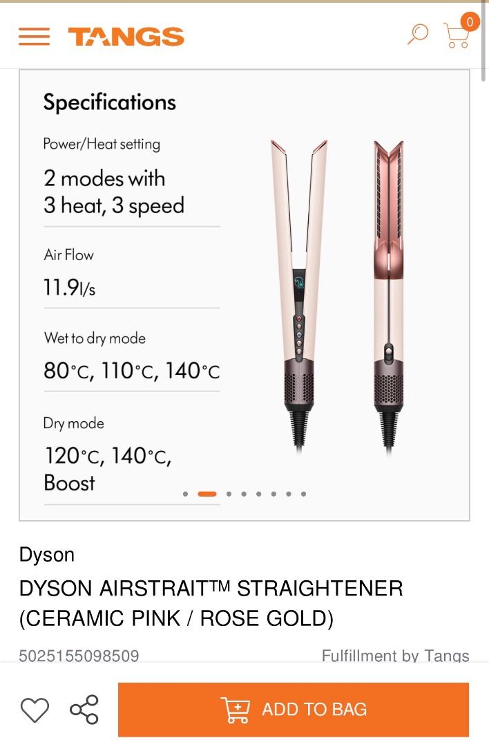Dyson Airstrait Straightener Ceramic Pink Rose Gold, Beauty & Personal ...